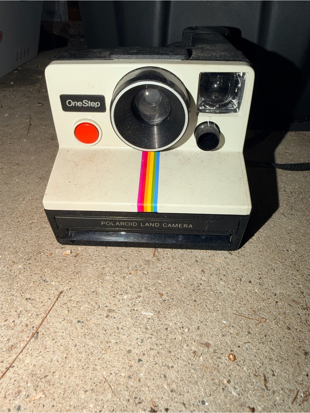 Polaroid White Instant Camera with Rainbow Stripe and Orange Shutter